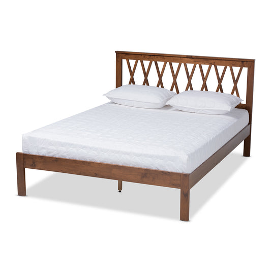 Malene Queen Size Platform Bed - Mid-Century Modern Walnut Finish, Stylish and Durable Bedroom Furniture