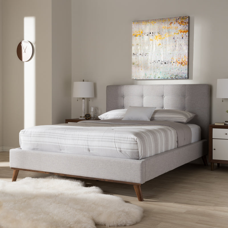 Valencia Platform Bed - Mid-Century Modern Greyish Beige Fabric