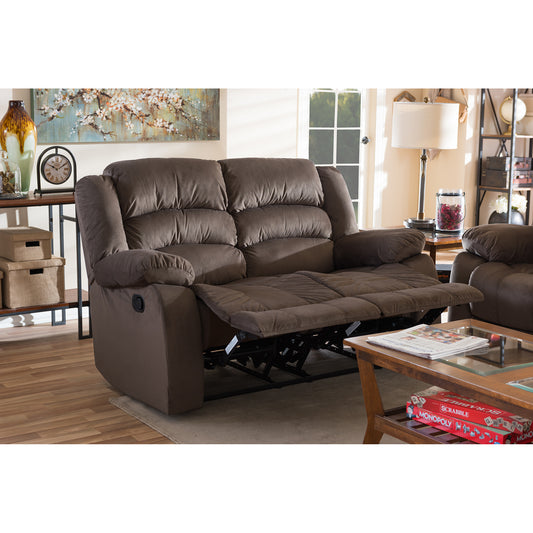 Hollace Modern Taupe Microsuede Recliner Sofa for Two with Adjustable Seating and Stylish Design