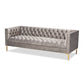 Zanetta Glam Gray Velvet Sofa with Luxe Gold Finish