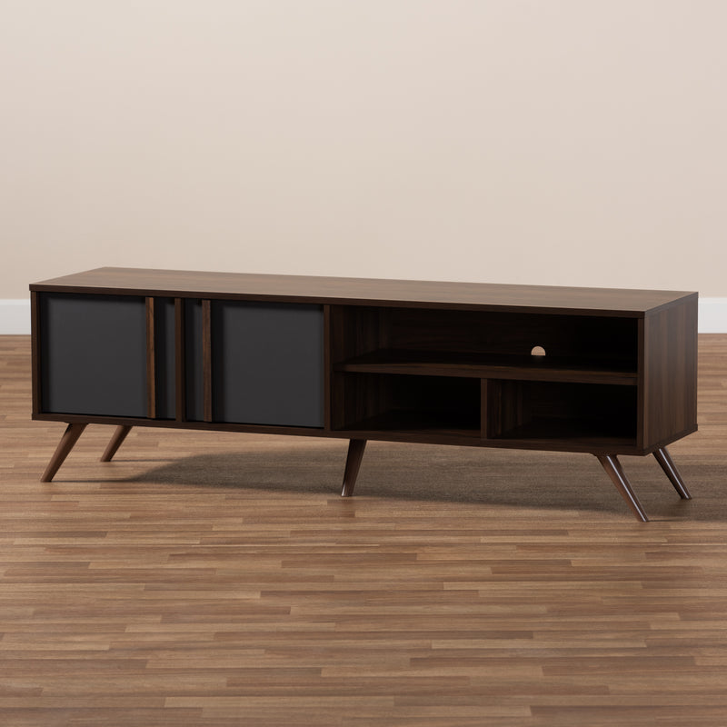 Naoki TV Stand Modern Two-Tone Grey and Walnut Finished Wood 2-Door Entertainment Center for Living Room