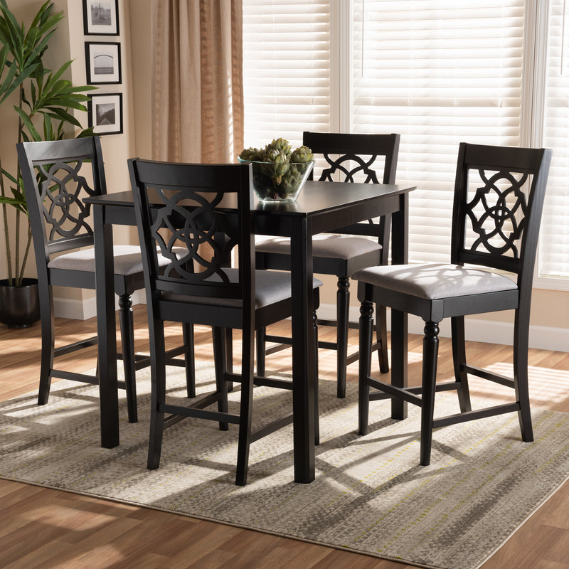 Arden Pub Set Modern and Contemporary Grey Fabric Upholstered Espresso Brown Finished 5-Piece Wood