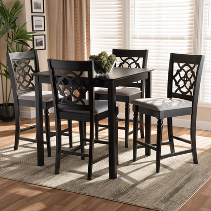 Arden Pub Set Modern and Contemporary Grey Fabric Upholstered Espresso Brown Finished 5-Piece Wood