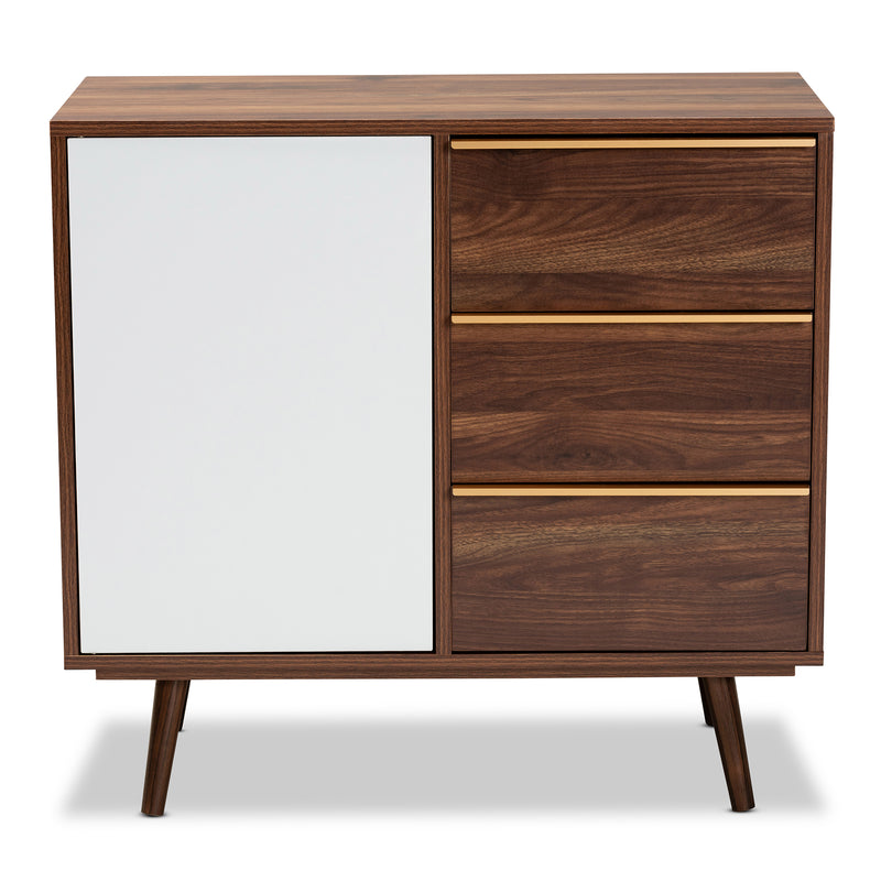 Grover Sideboard Mid-Century Modern Two-Tone Cherry Brown and White Wood 1-Door Buffet for Stylish Storage and Display