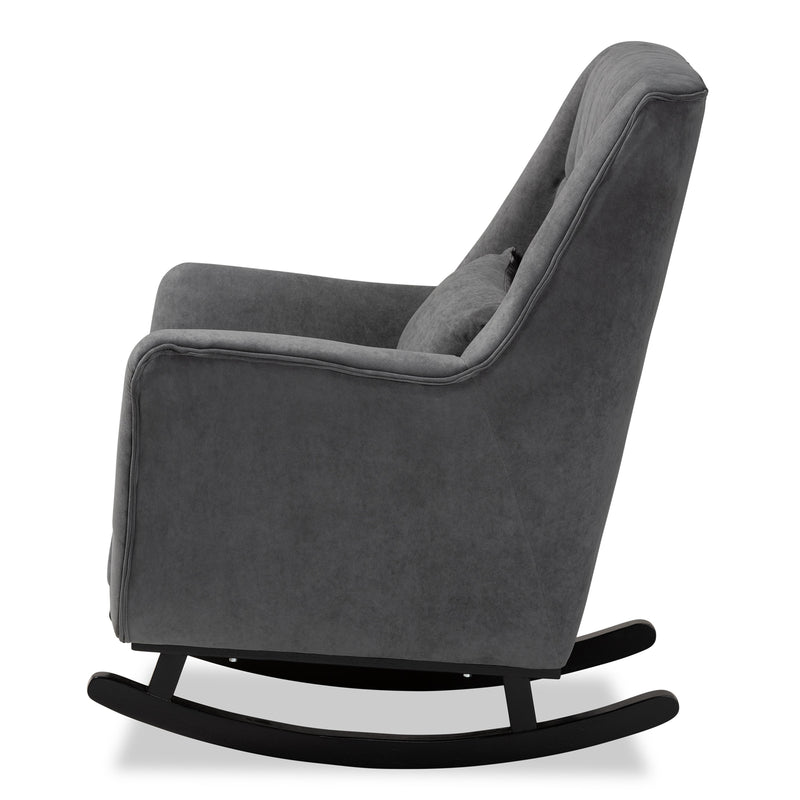 Elisa Rocking Chair Modern Contemporary Design Grey Fabric Upholstery Dark Brown Finished Wood Frame for Stylish Comfort