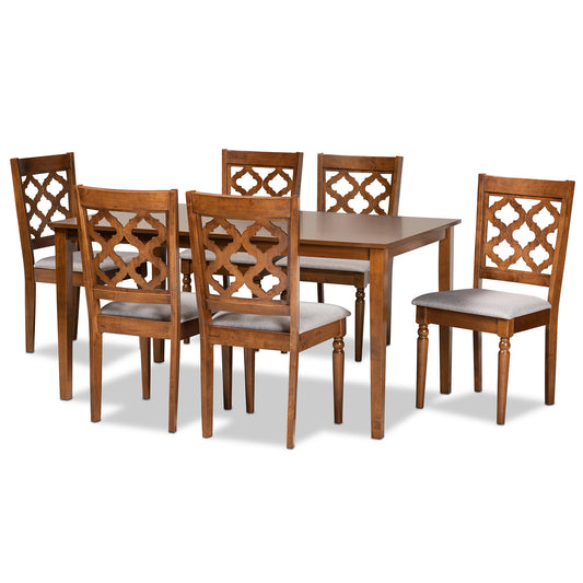 Ramiro Dining Set Modern Contemporary Grey Fabric Upholstered Walnut Brown Finished Wood 7-Piece