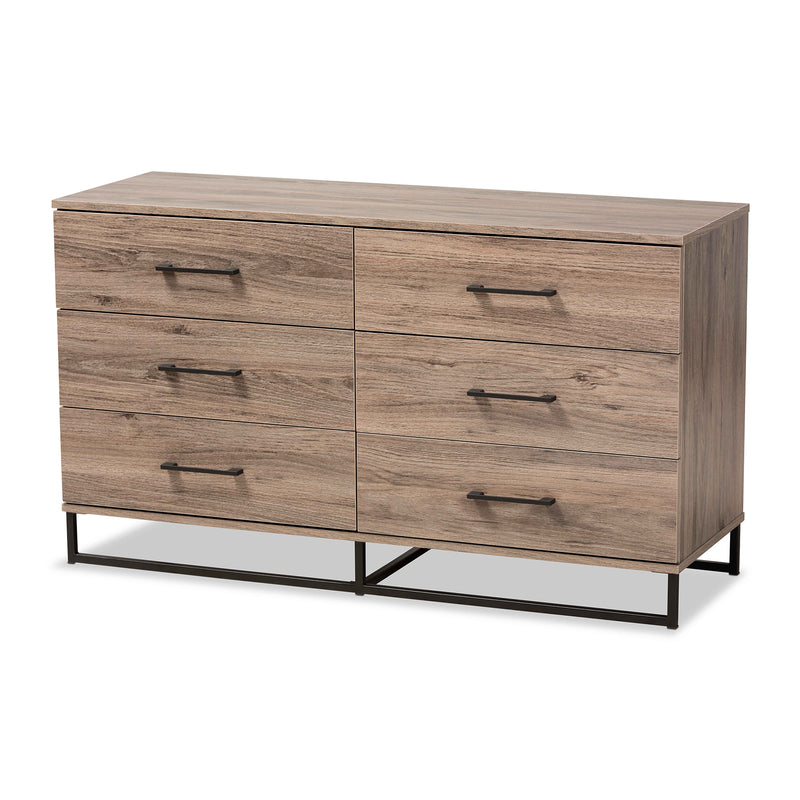 Daxton 6-Drawer Dresser in Rustic Oak Finish, Stylish Storage Solution for Modern Bedroom Furniture