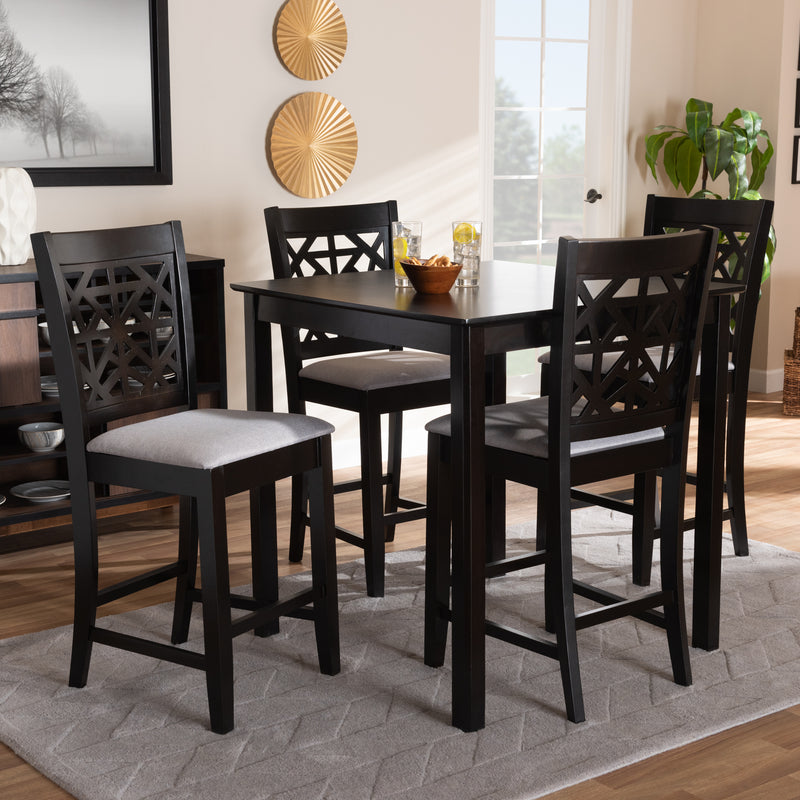 Devon Pub Dining Set Modern and Contemporary Grey Fabric Upholstered Espresso Brown Finished Wood 5-Piece