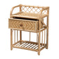 Kobie Nightstand Modern Bohemian Natural Brown Rattan with 1 Drawer for Chic Bedroom Storage