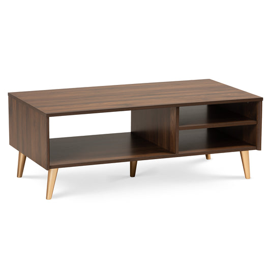 Landen Coffee Table Mid-Century Modern Walnut Brown with Gold Finished Wood Accents