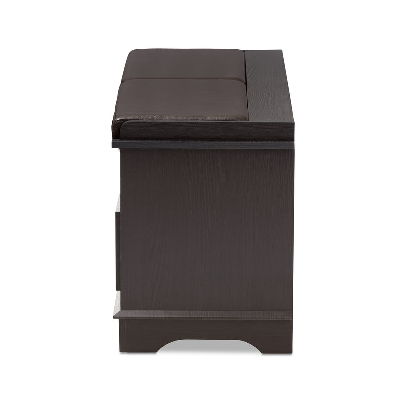 Mason Shoe Storage Bench - Modern Dark Brown Wood with 2 Drawers for Organized Footwear and Stylish Entryway Decor