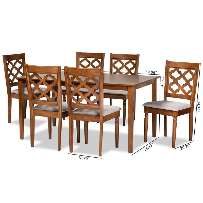 Ramiro Dining Set Modern Contemporary Grey Fabric Upholstered Walnut Brown Finished Wood 7-Piece