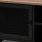 Connell TV Stand - Modern Industrial Design with Two-Tone Brown and Black Wood, Featuring 2 Doors for Storage