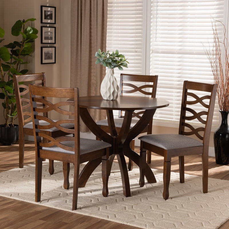 Aspen Modern 5-Piece Dining Set with Grey Fabric Upholstery and Walnut Brown Finished Wood