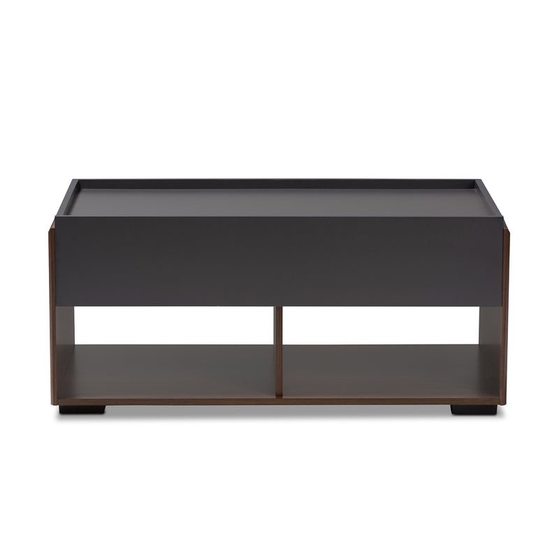 Rikke Coffee Table - Modern Two-Tone Gray and Walnut Wood with 2 Drawers for Stylish Living Room Storage