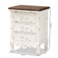 Levron End Table Classic Walnut Brown and Antique White Wood with 3 Drawers for Living Room or Bedroom Storage