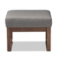 Yashiya Ottoman Mid-Century Modern Off-White Boucle Upholstered Walnut Brown Finished Wood Footstool