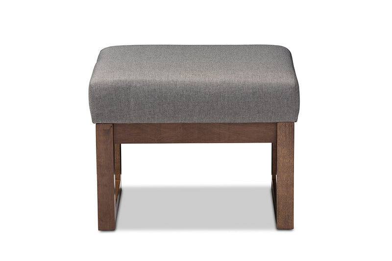 Yashiya Ottoman Mid-Century Modern Off-White Boucle Upholstered Walnut Brown Finished Wood Footstool