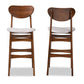 Katya Bar Stool Set Mid-Century Modern Grey Fabric Upholstered Walnut Brown Finished Wood 2-Piece