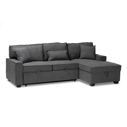 Emile Sectional Sofa Modern and Contemporary Dark Grey Fabric Upholstered Right Facing Storage with Pull-Out Bed