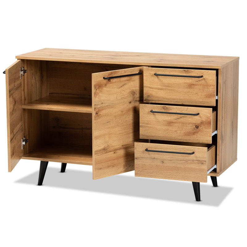 Radley Sideboard Modern Contemporary Oak Brown Finished Wood 3-Drawer Buffet for Dining Room Storage and Organization