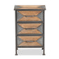 Laurel Rustic Industrial End Table with 3 Drawers in Antique Grey Metal and Whitewashed Oak Finish