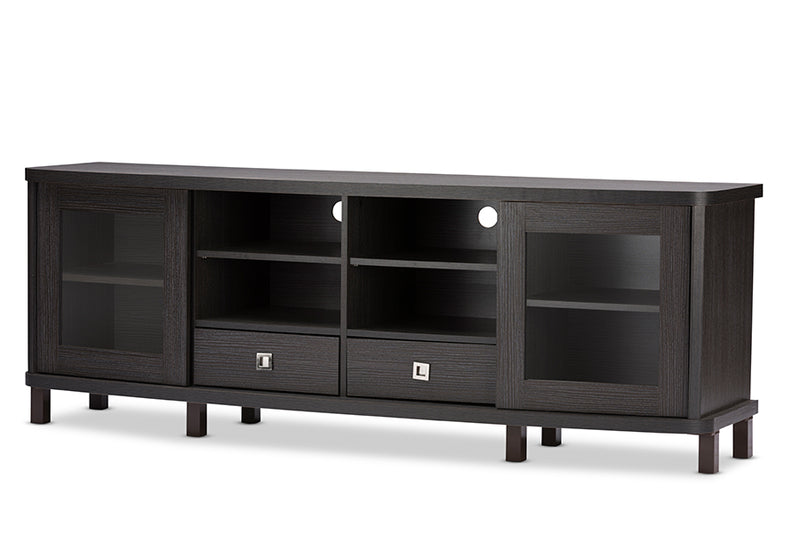 Walda TV Cabinet 70-Inch Greyish Dark Brown Wood with 2 Sliding Doors and 2 Drawers