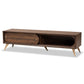 Dena TV Stand Mid-Century Modern Walnut Brown Wood with Gold Finish for Stylish Living Room Storage and Entertainment