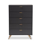 Kelson 5-Drawer Chest in Modern Dark Grey and Gold Finished Wood, Stylish Storage for Bedroom or Living Room