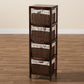 Bosley Storage Unit Modern French Inspired Walnut Brown Wood with 4 Baskets for Stylish Organization and Home Décor