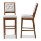 Gideon Bar Stool Set Modern and Contemporary Grey Fabric Upholstered Walnut Brown Finished Wood 2-Piece