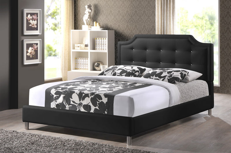 Carlotta Black Modern Bed - Upholstered Headboard