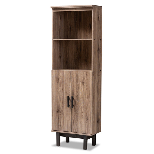 Arend Bookcase Modern Two-Tone Oak and Ebony Wood 2-Door Storage Unit for Stylish Home Organization