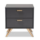 Kelson Nightstand Modern Dark Grey and Gold Finished Wood 2-Drawer Nightstand for Bedroom Storage and Style