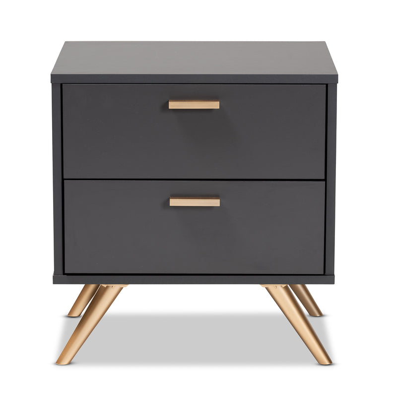 Kelson Nightstand Modern Dark Grey and Gold Finished Wood 2-Drawer Nightstand for Bedroom Storage and Style