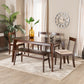 Carola Dining Set Mid-Century Modern Cream Fabric and Dark Brown Finished Wood 6-Piece