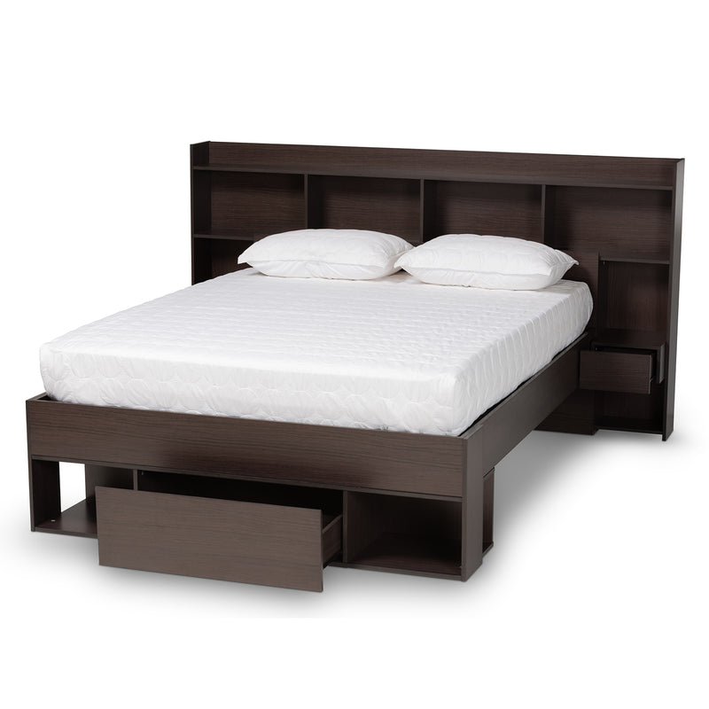 Dexton Queen Size Platform Storage Bed Modern Dark Brown Wood Design with Ample Under-Bed Storage