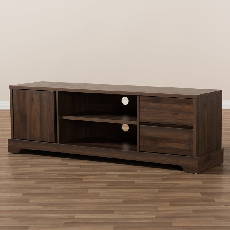 Burnwood Modern Walnut Brown Wood TV Stand for Living Room, Contemporary Entertainment Center with Storage Shelves and Cable Management