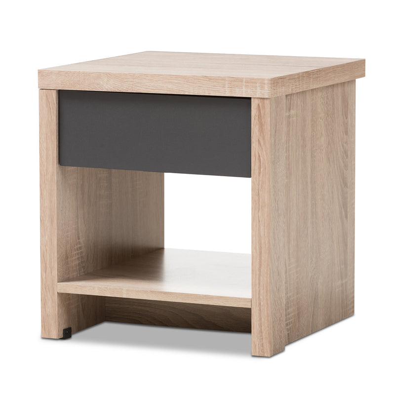 Jamie Nightstand - Modern Two-Tone Oak and Grey Wood Design with 1 Drawer and 1 Shelf for Stylish Bedroom Storage