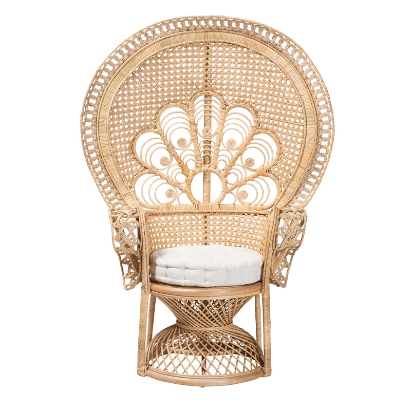 Ediva Modern Bohemian Rattan Accent Chair in Natural Brown - Stylish Peacock Design for Living Room or Bedroom