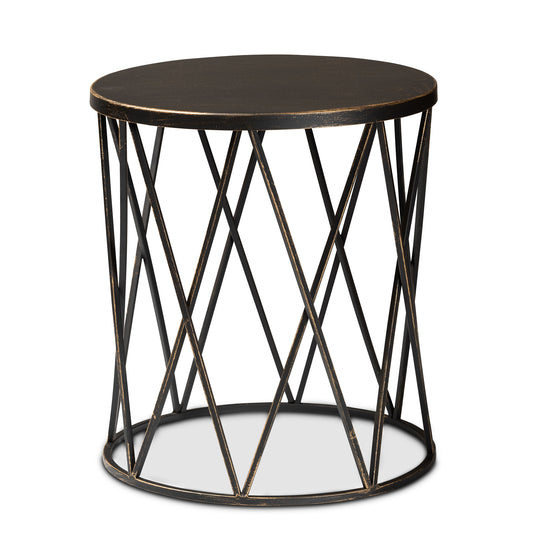 Finnick Modern Industrial End Table Antique Black Metal Side Table for Living Room or Bedroom Stylish Accent Furniture