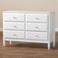 Naomi Classic Transitional 6-Drawer Bedroom Dresser in White Finished Wood for Stylish Storage and Organization