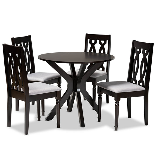 Callie Dining Set Modern Contemporary Grey Fabric Upholstered Dark Brown Finished Wood 5-Piece