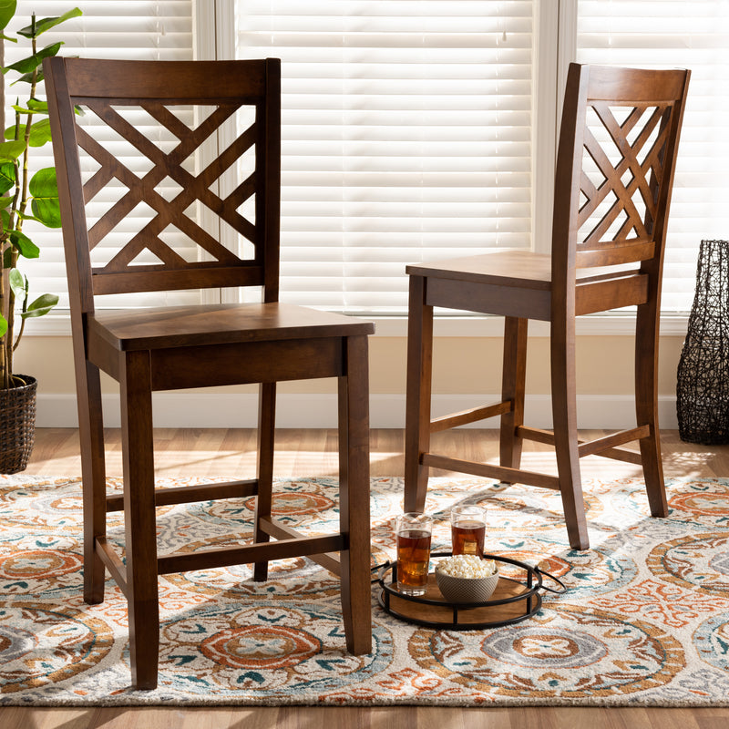 Caron Counter Stool Set Modern and Contemporary Transitional Dark Brown Finished Wood 2-Piece