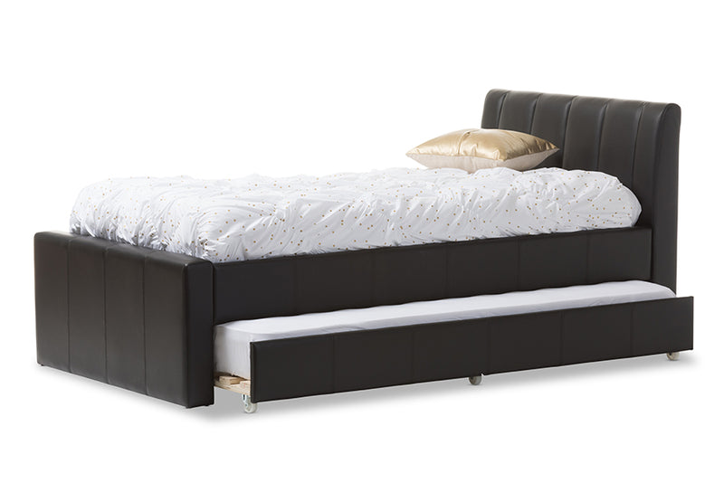 Cosmo Trundle Bed - Modern and Contemporary Black Faux Leather