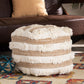 Basque Pouf Ottoman - Modern Moroccan Inspired Handwoven Wool Blend in Natural and Ivory