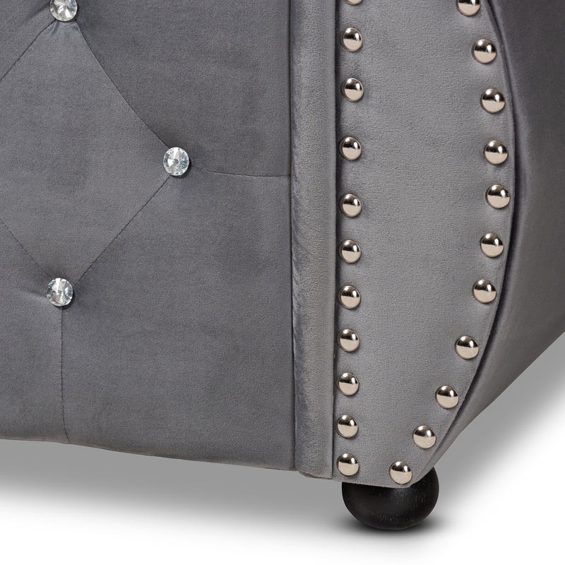 Abbie Daybed - Traditional and Transitional Grey Velvet Fabric Upholstered with Crystal Tufting