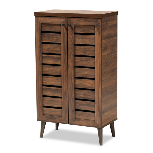 Salma Shoe Storage Cabinet Modern and Contemporary Walnut Brown Finished Wood 2-Door