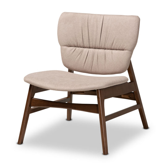 Benito Accent Chair Mid-Century Modern Design in Beige Fabric Upholstery with Walnut Brown Wood Frame