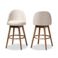 Carra Bar Stool Set Mid-Century Modern Light Beige Fabric Upholstered Walnut-Finished Wood 2-Piece